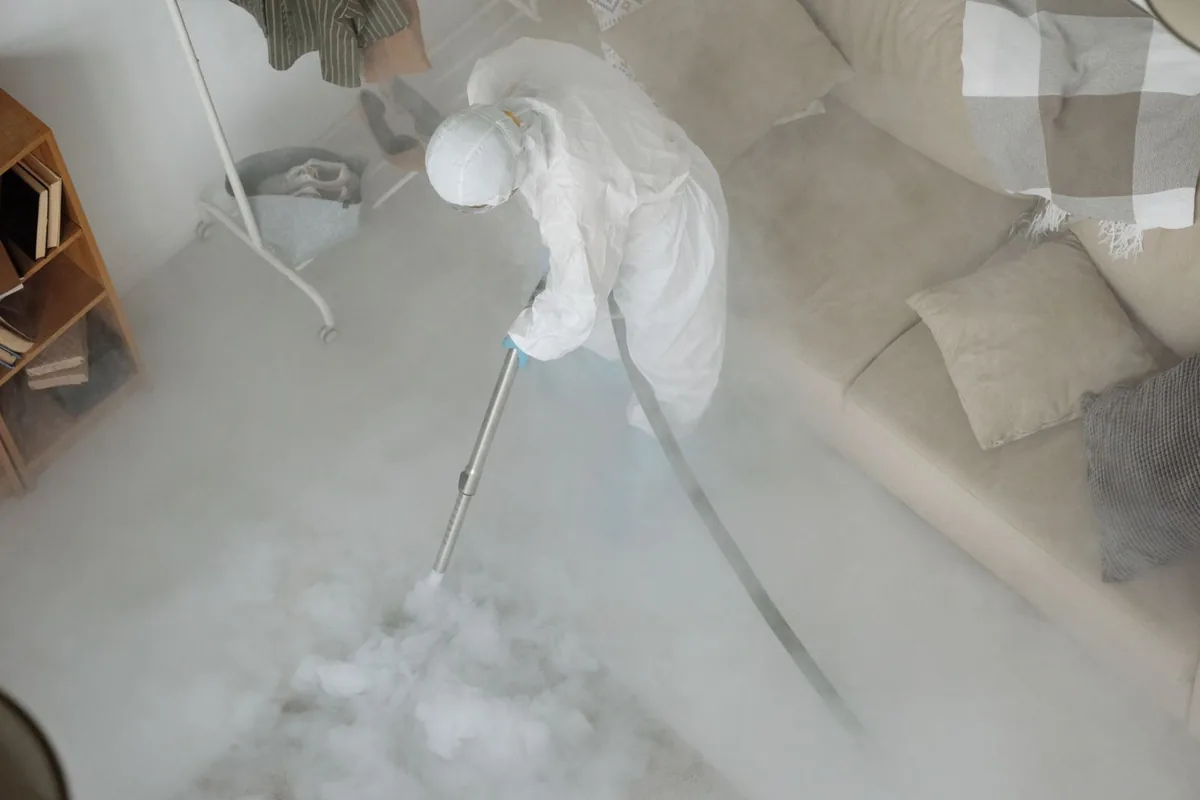 Biohazard cleanup technician in protective equipment, Jamestown, Jacksonville, FL